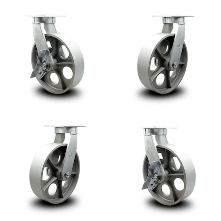Service Caster 10 Inch Heavy Duty Semi Steel Cast Iron Caster Swivel Lock 2 Brakes SCC, 2PK SCC-KP92S1030-SSR-BSL-2-SLB-2